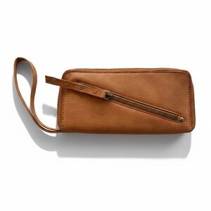 Free People Vegan Leather Zip Up Wallet Wristlet Camel Brown